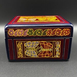 Vintage Hand Painted Hand Crafted Decorative Multicolor Butterly Trinket Box